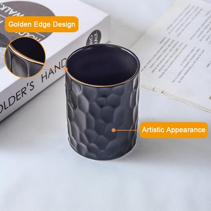YOSCO Ceramic Aesthetic Pen Holder for Desk Cute Pencil Holder Cup Pot Desk Organizer for Men Women Makeup Brush Holder Toothbrush Holder (Black) - Image 3